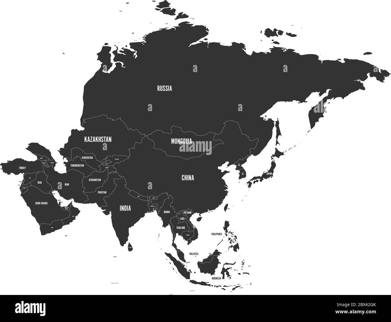 Political map of Asia in grey color. Vector illustration Stock Vector