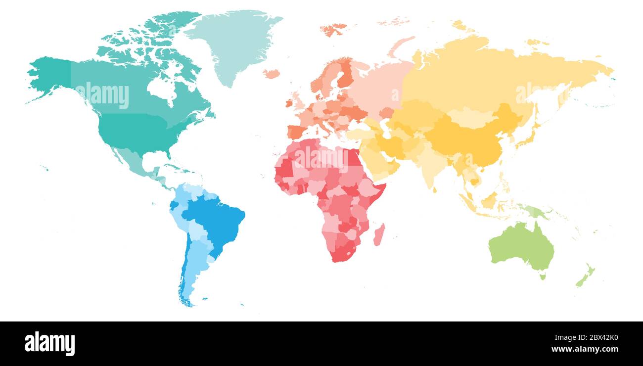 Colorful political map of World divided into six continents ...