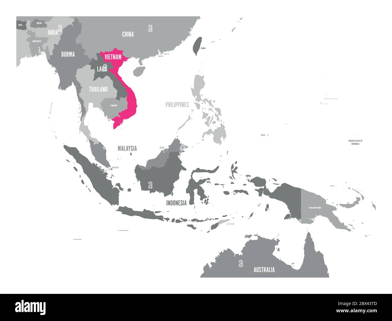 Vector map of Vietnam. Pink highlighted in Southeast Asia region. Stock Vector