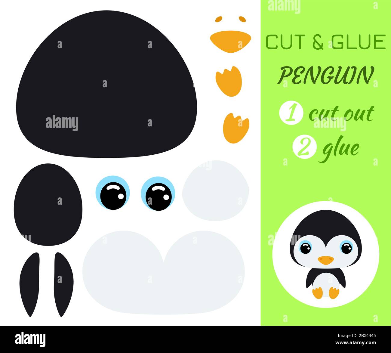 Cut and glue baby sitting penguin. Color paper application ...