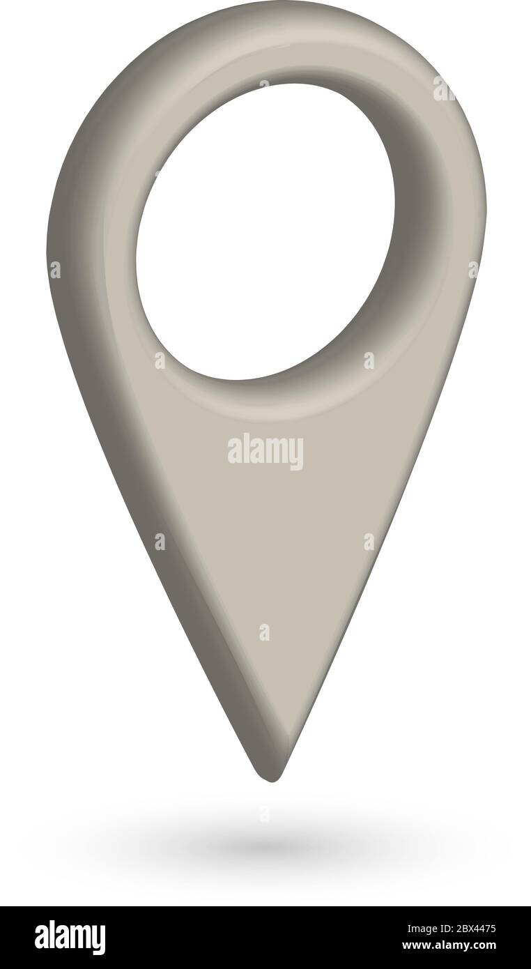 Grey 3D map pointer with dropped shadow on white background. EPS10 vector illustration. Stock Vector