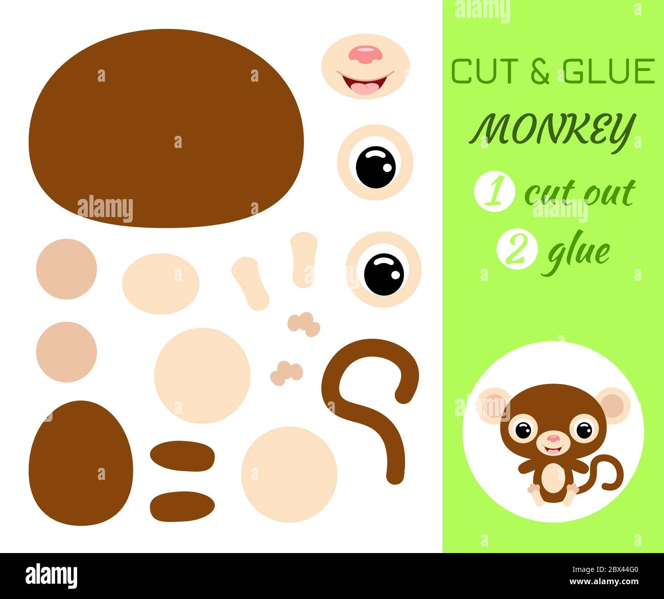 Cut And Glue Baby Sitting Monkey Color Paper Application Game Educational Paper Game For Preschool Children African Animal Cartoon Character Flat Stock Vector Image Art Alamy