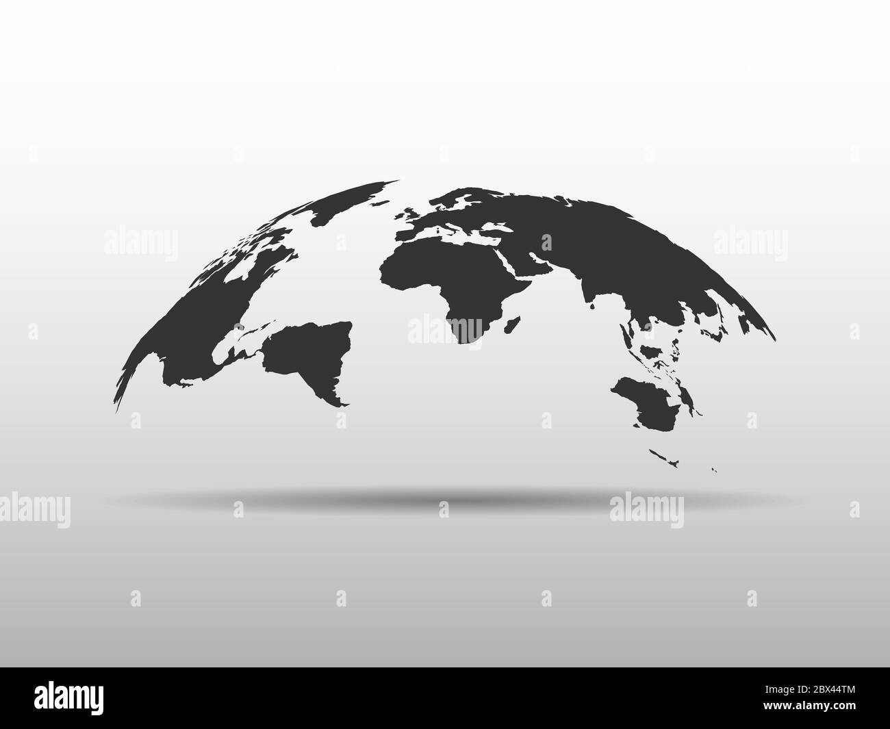 World map bulging in a shape of globe. Abstract design 3D map with dropped shadow. Stock Vector