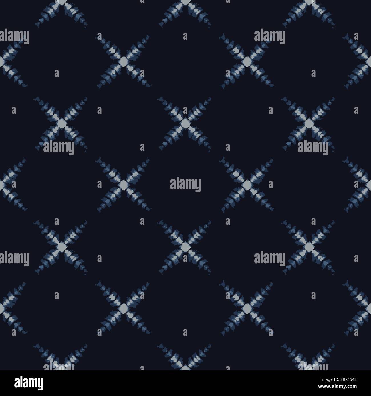 Shibori Tie Dye Indigo Blue Texture Background. Bleached Handmade Resist Seamless Pattern. Organic Cloth Effect Textile. Classic Japanese or Stock Vector