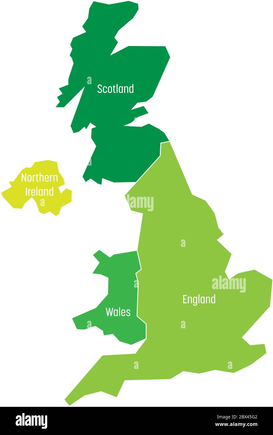 United Kingdom, UK, of Great Britain and Northern Ireland map. Divided to four countries - England, Wales, Scotland and NI. Simple flat vector illustration. Stock Vector