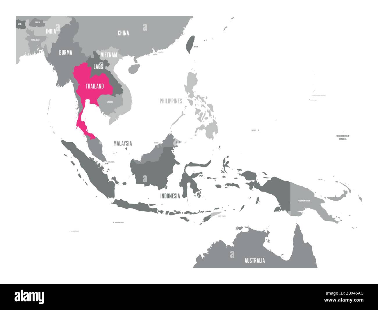 Vector map of Laos. Pink highlighted in Southeast Asia region. Stock Vector