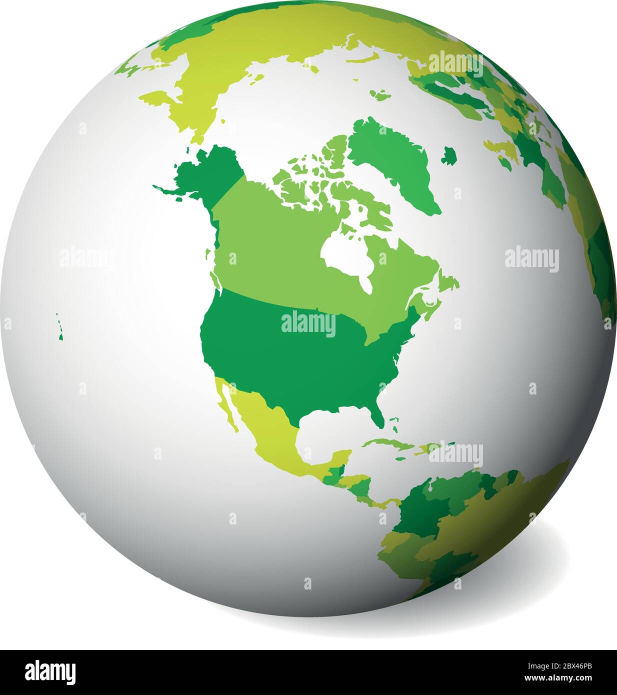 Blank political map of North America. 3D Earth globe with green map. Vector illustration. Stock Vector