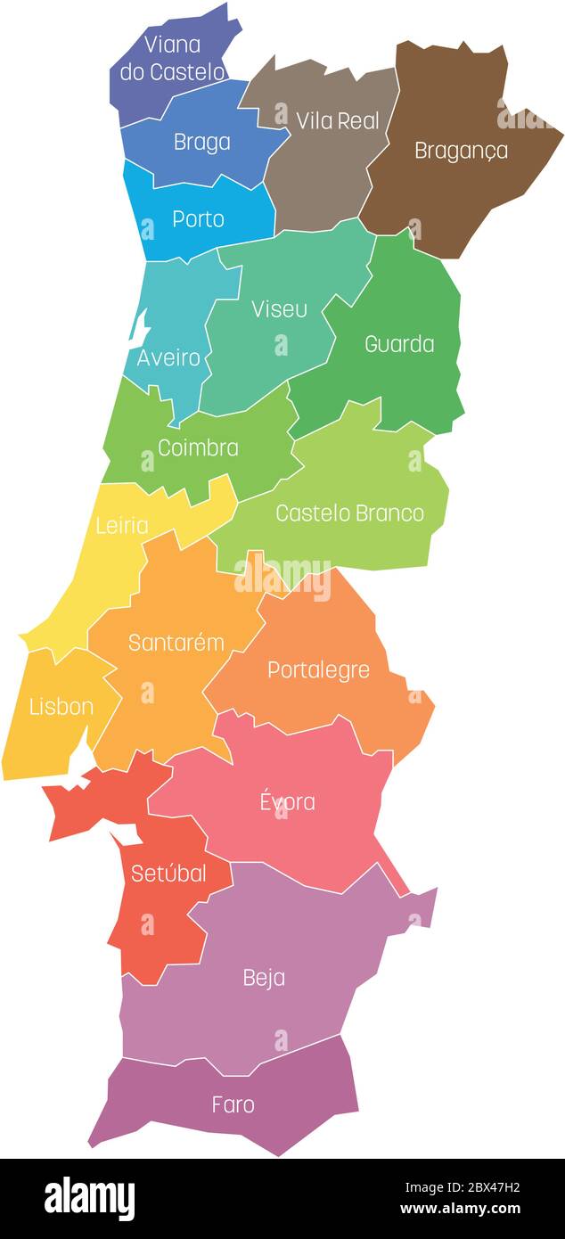 Districts of Portugal. Map of Regional Country Administrative