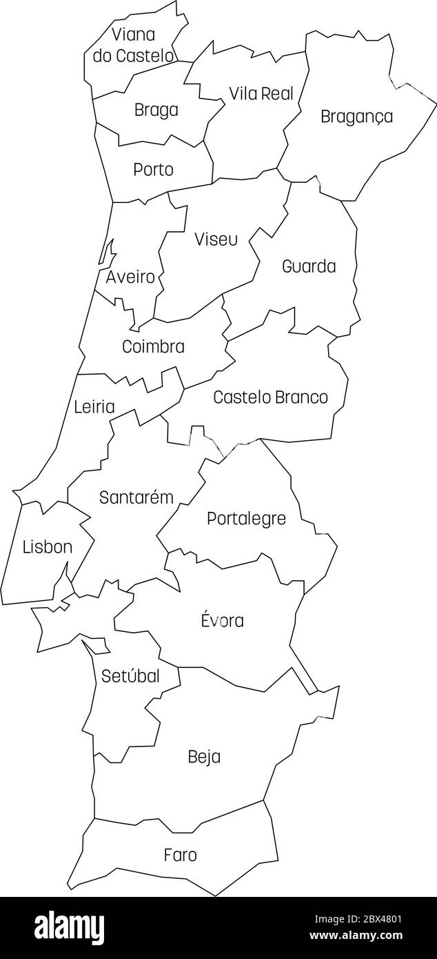 Outline of Portugal map (districts on separate layers) Stock