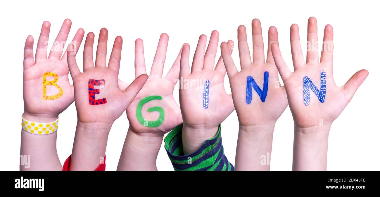 Children Hands Building Word Beginn Mean Beginning, Isolated Background Stock Photo