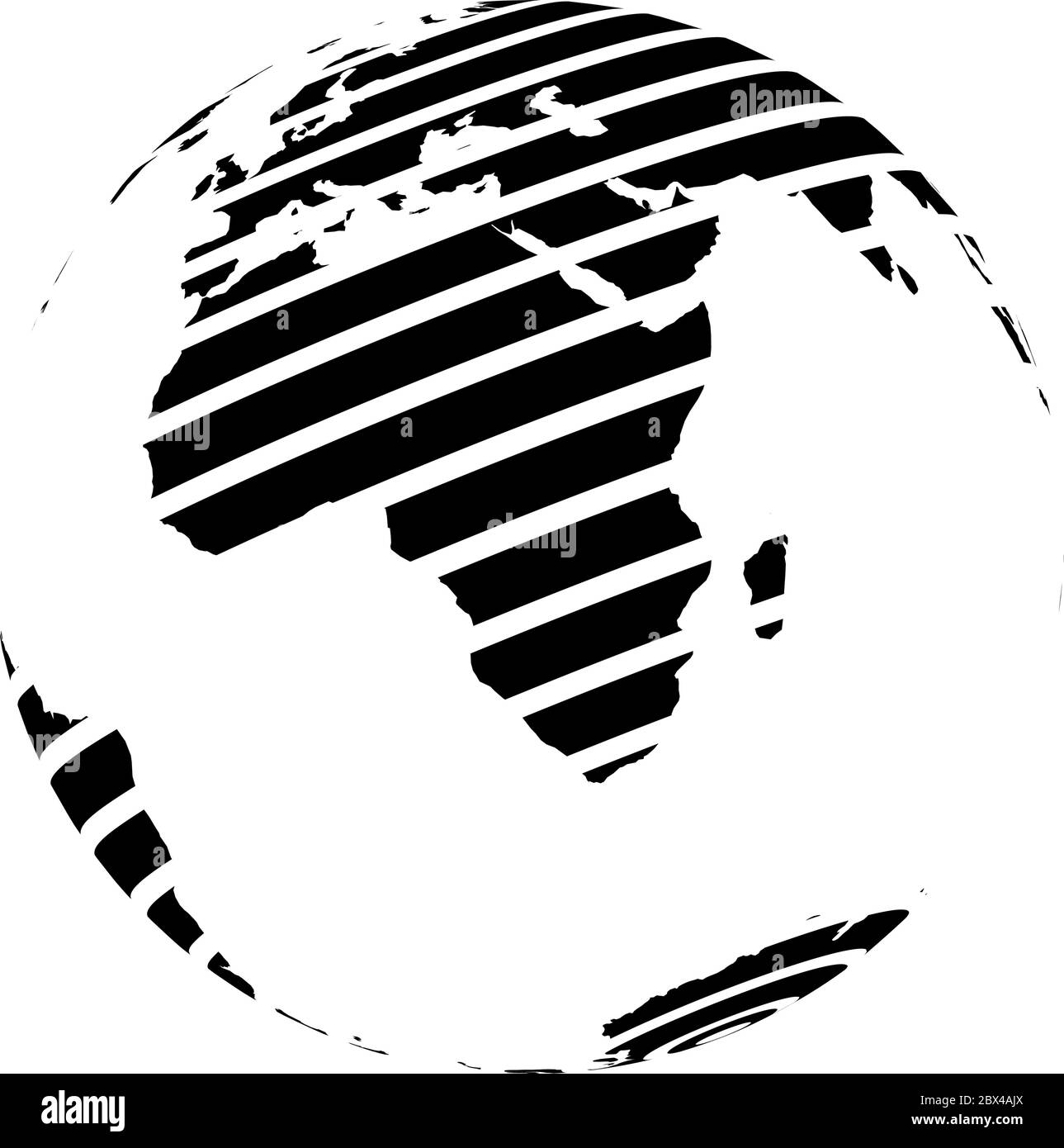Striped Earth globe focused on Africa. Black vector illustration Stock ...