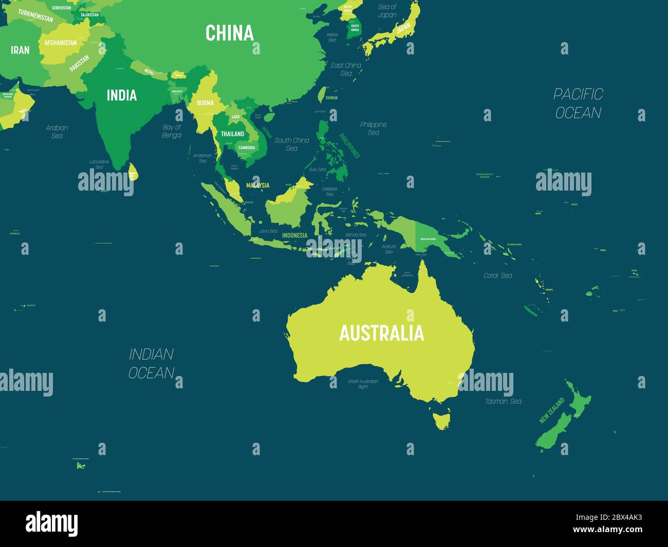Australia And Southeast Asia Map. High Detailed Political Map Of Australian And Southeastern Asia Region With Country, Ocean And Sea Names Labeling Stock Vector Image & Art - Alamy