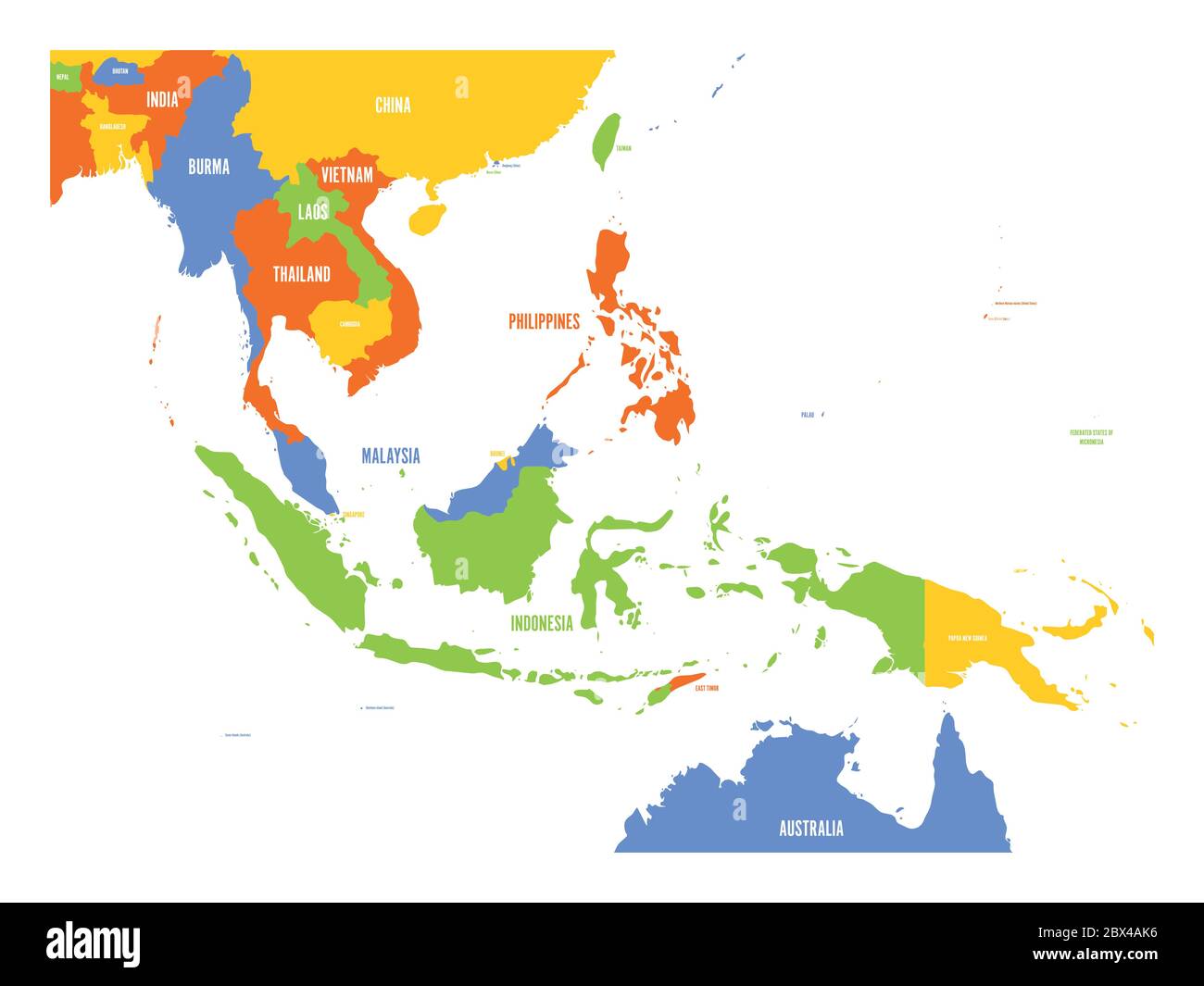 Vector map of Southeast Asia. Four colors map Stock Vector