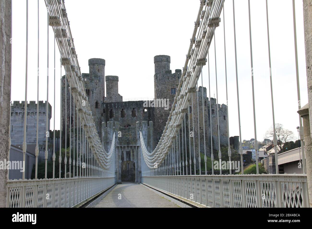 Conwy Suspension Bridge in North-Wales. United Kingdom Stock Photo