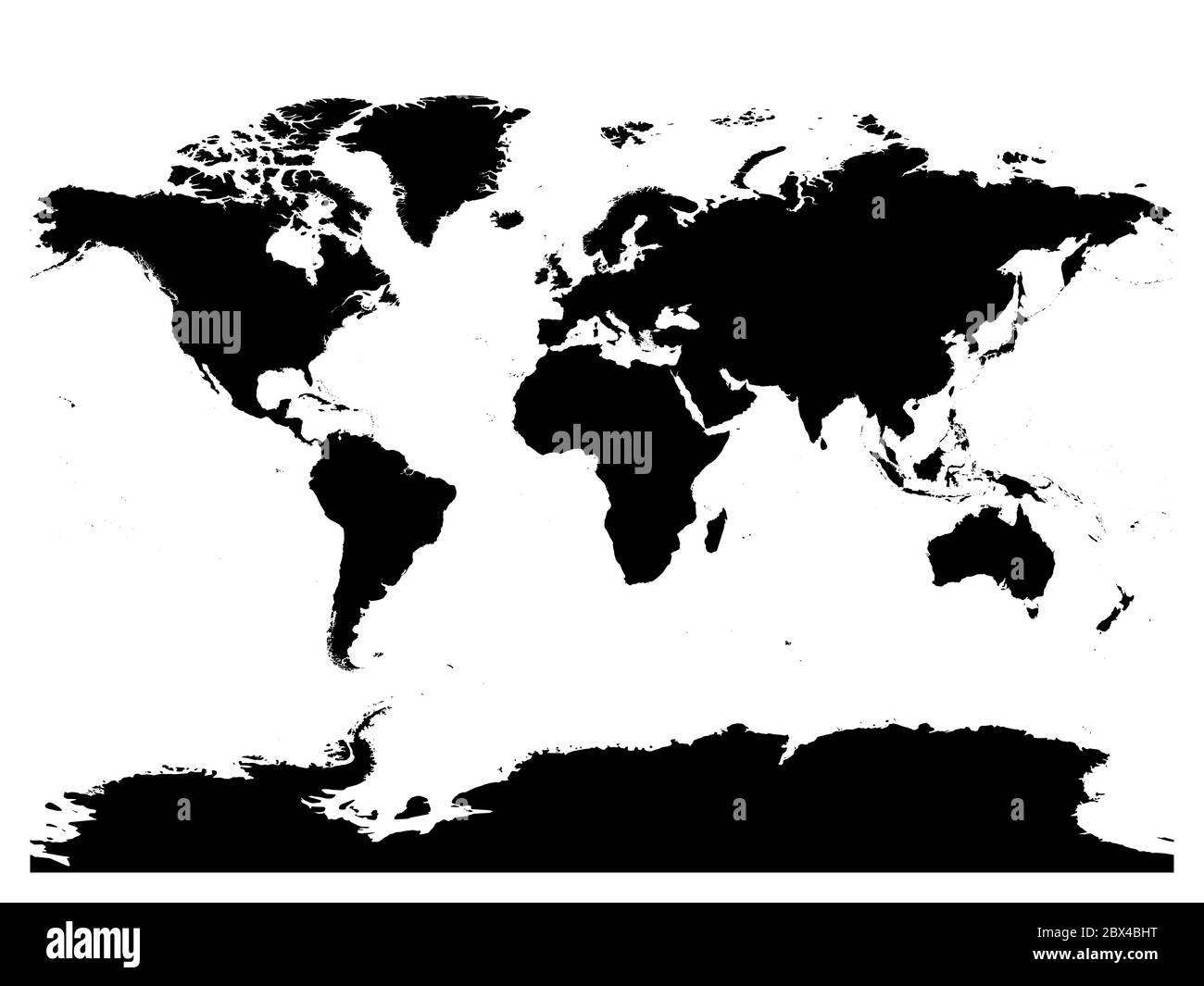 Map of World black vector silhouette. High detailed map on white background. Stock Vector