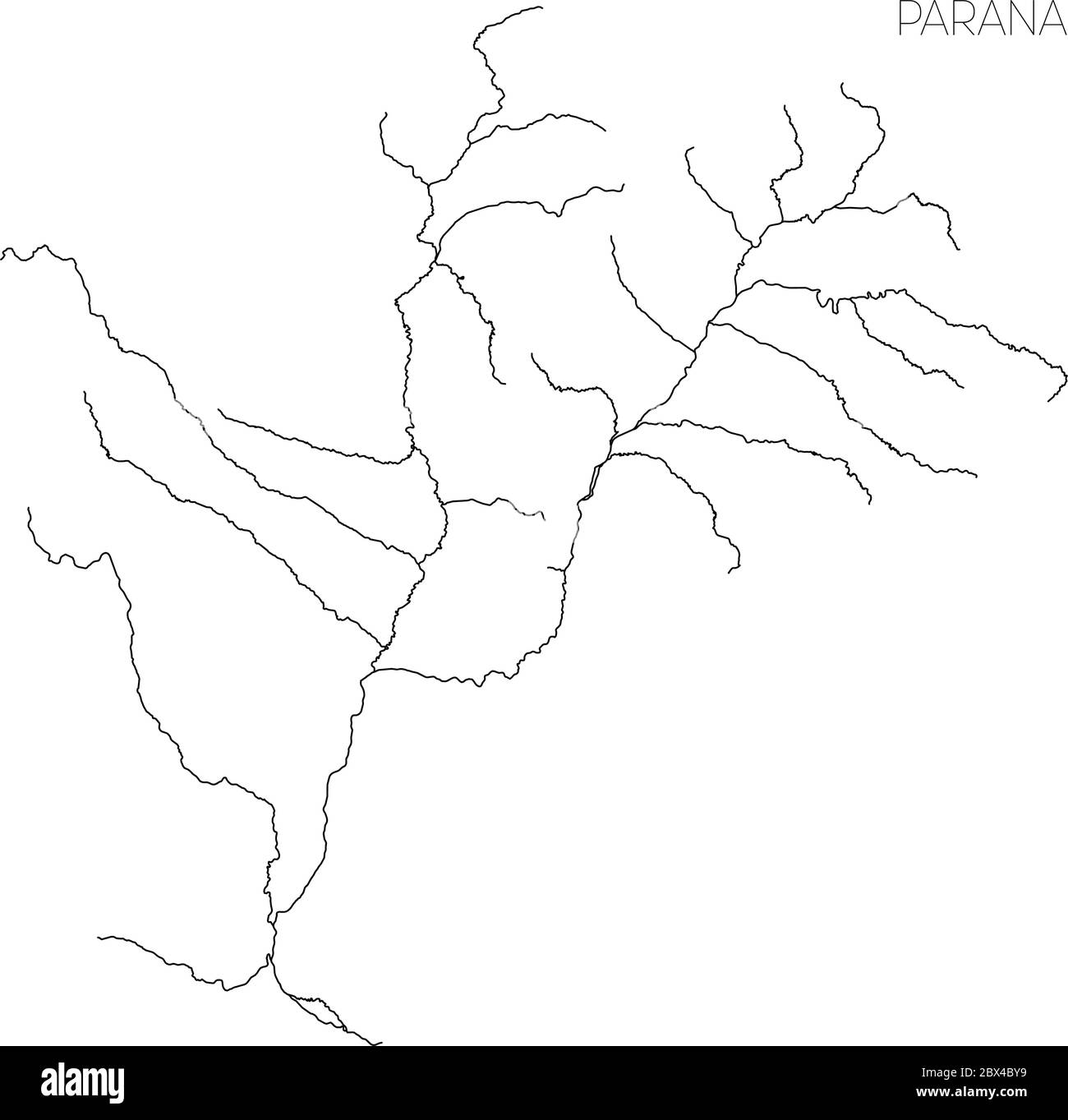 Map of Parana river drainage basin. Simple thin outline vector illustration. Stock Vector