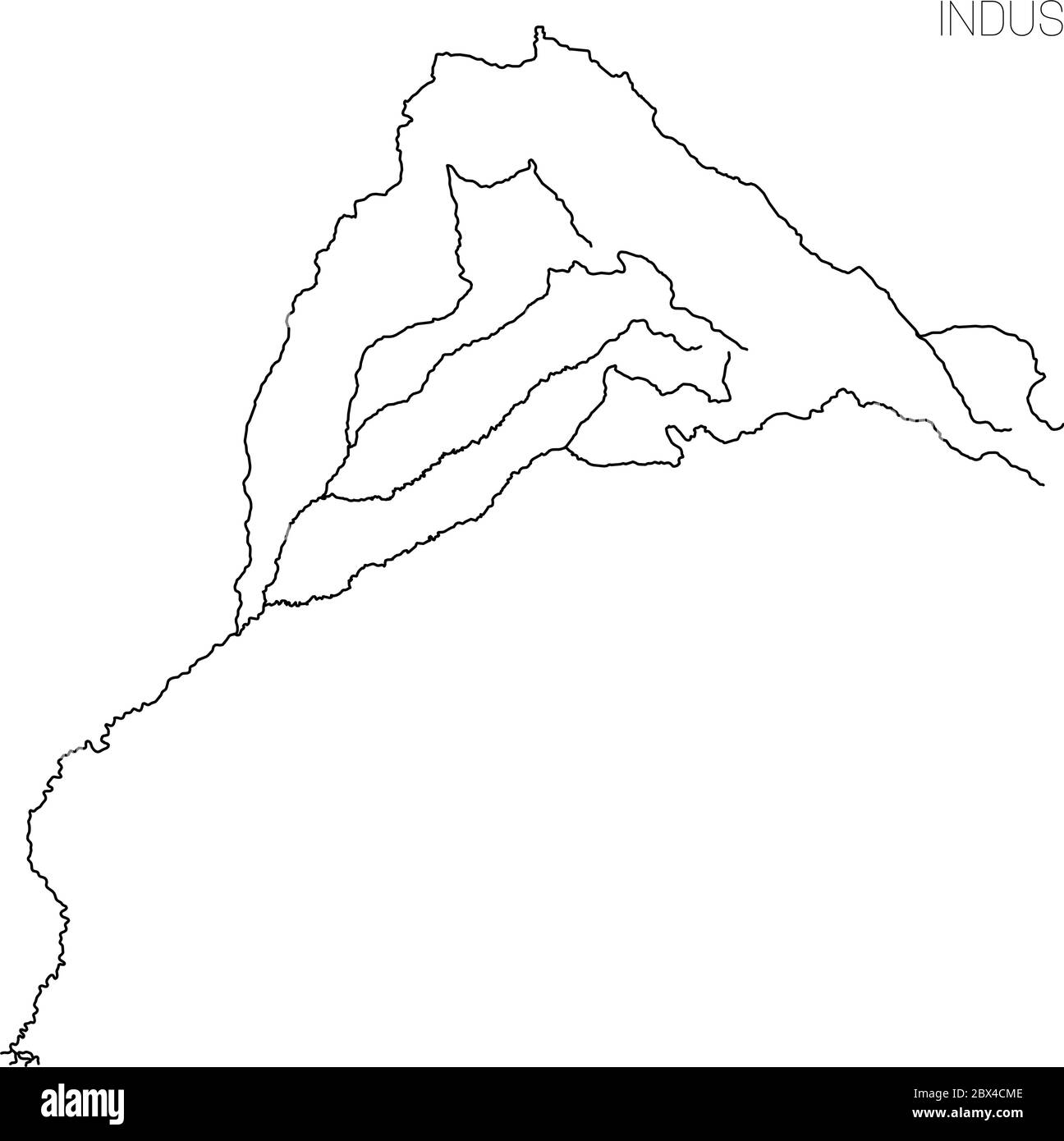 Map Of Indus River Drainage Basin Simple Thin Outline Vector Illustration 2BX4CME 