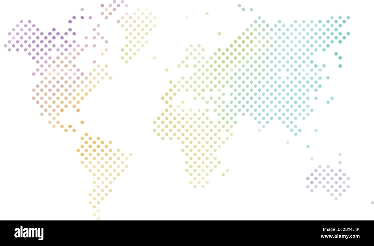 Dotted map of World. Colorful halftone design. Simple flat vector illustration. Stock Vector