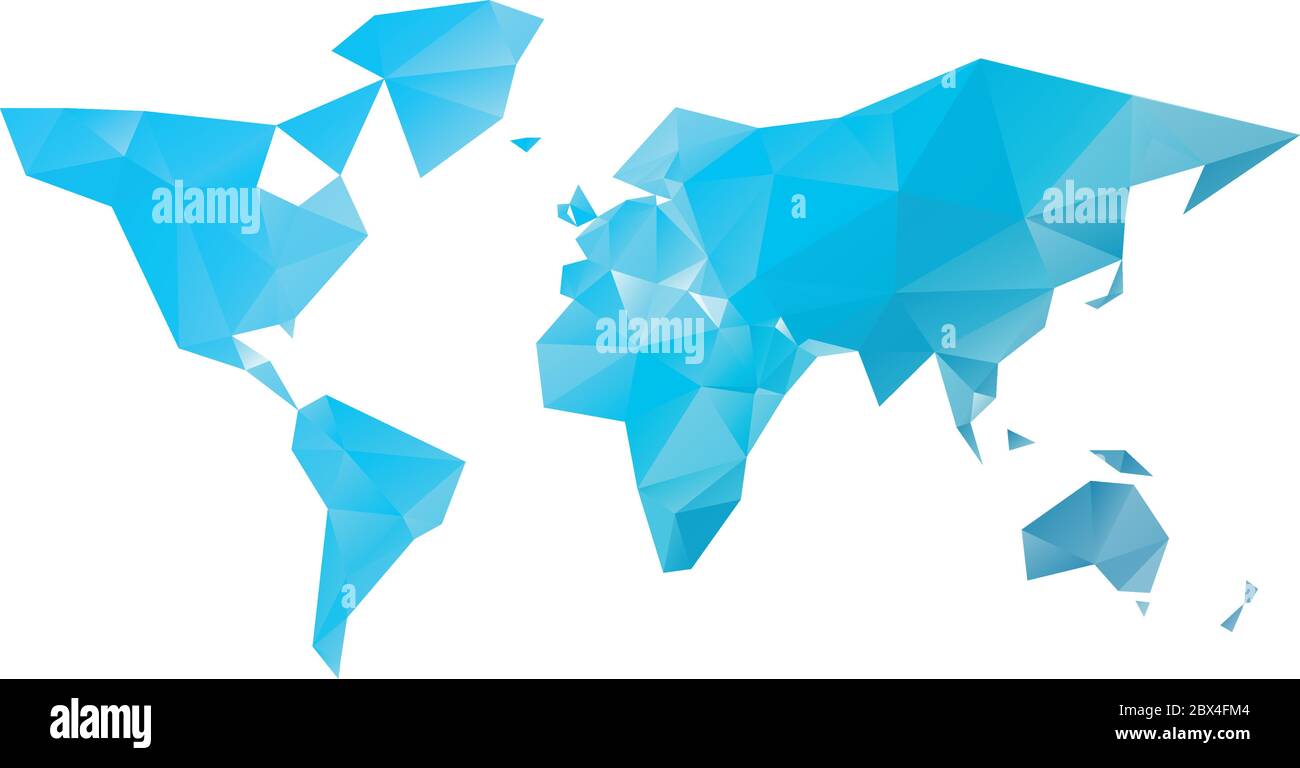Low poly map of World in shades of blue. Vector illustration Stock ...