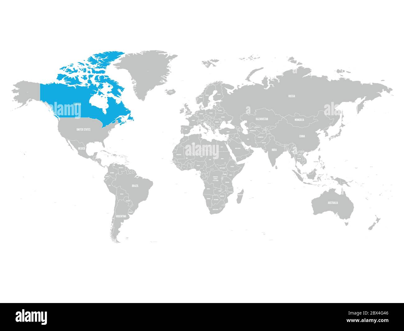 Canada marked by blue in grey World political map. Vector ...