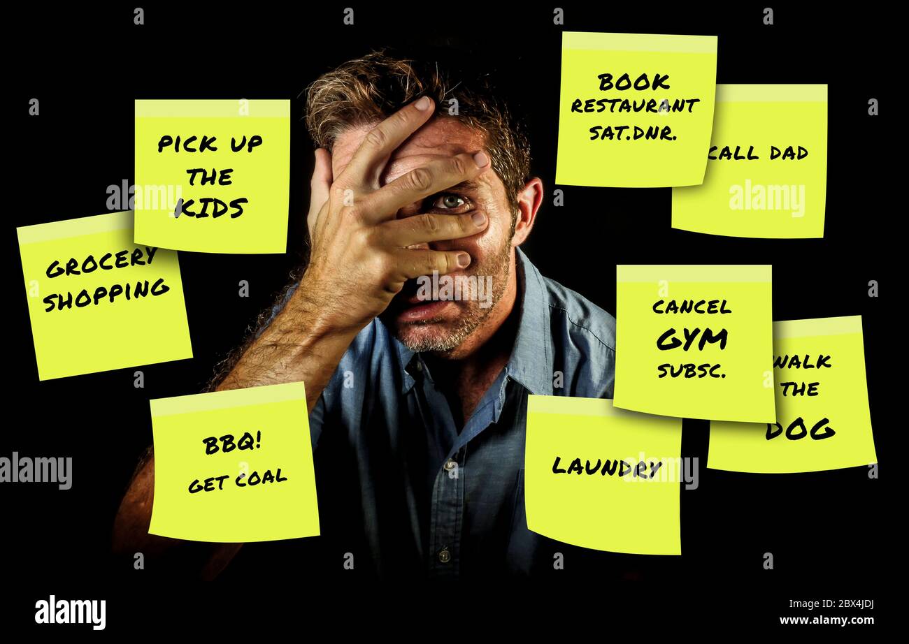 funny composite of man reading yellow post it notes left by his wife with domestic chores and duties such as pick up the kids , grocery shopping , lau Stock Photo - Alamy funny composite of man reading yellow post it notes left by his wife with domestic chores and duties such as pick up the kids , grocery shopping , lau Stock Photo - Alamy