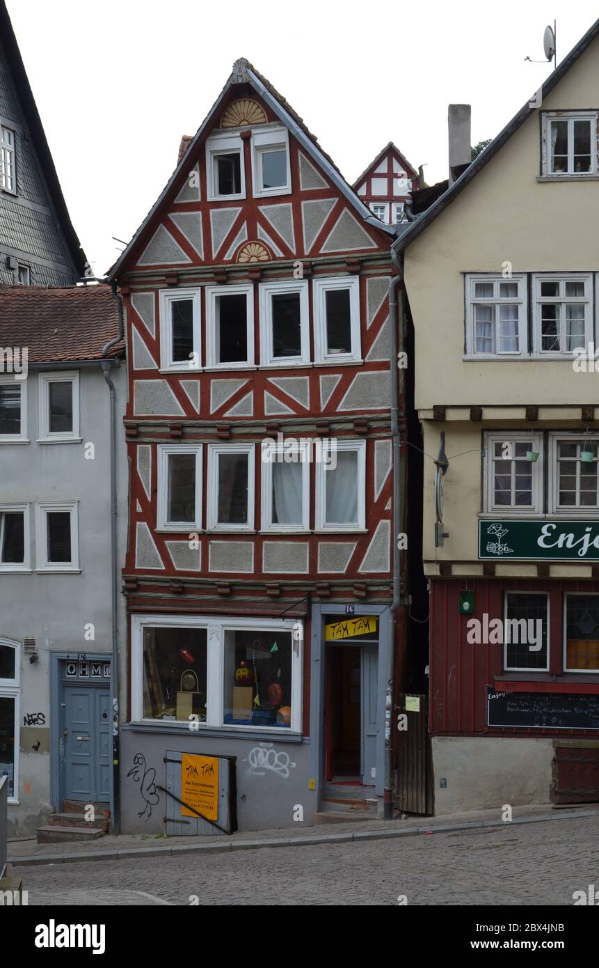 Historic streets of the old quarters of Marburg, Germany Stock Photo