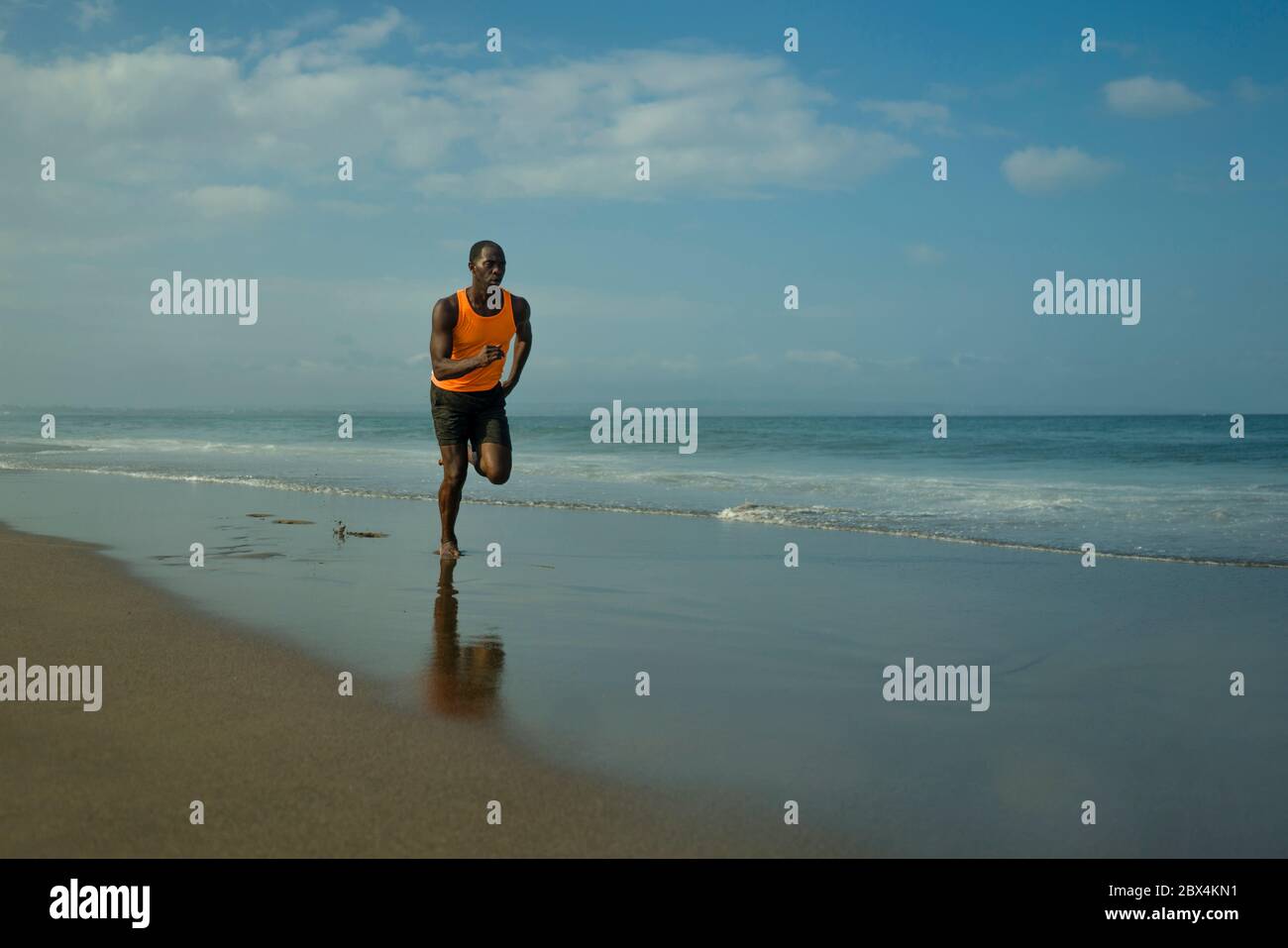 athletic full body portrait of young attractive and fit black African ...