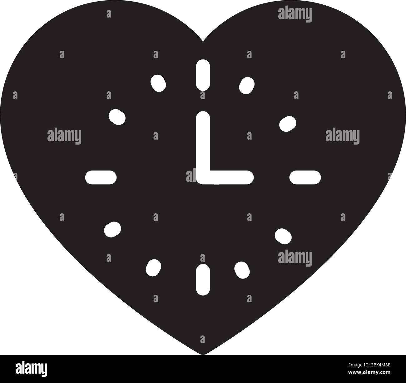 clock in heart shape icon over white background, silhouette style ...