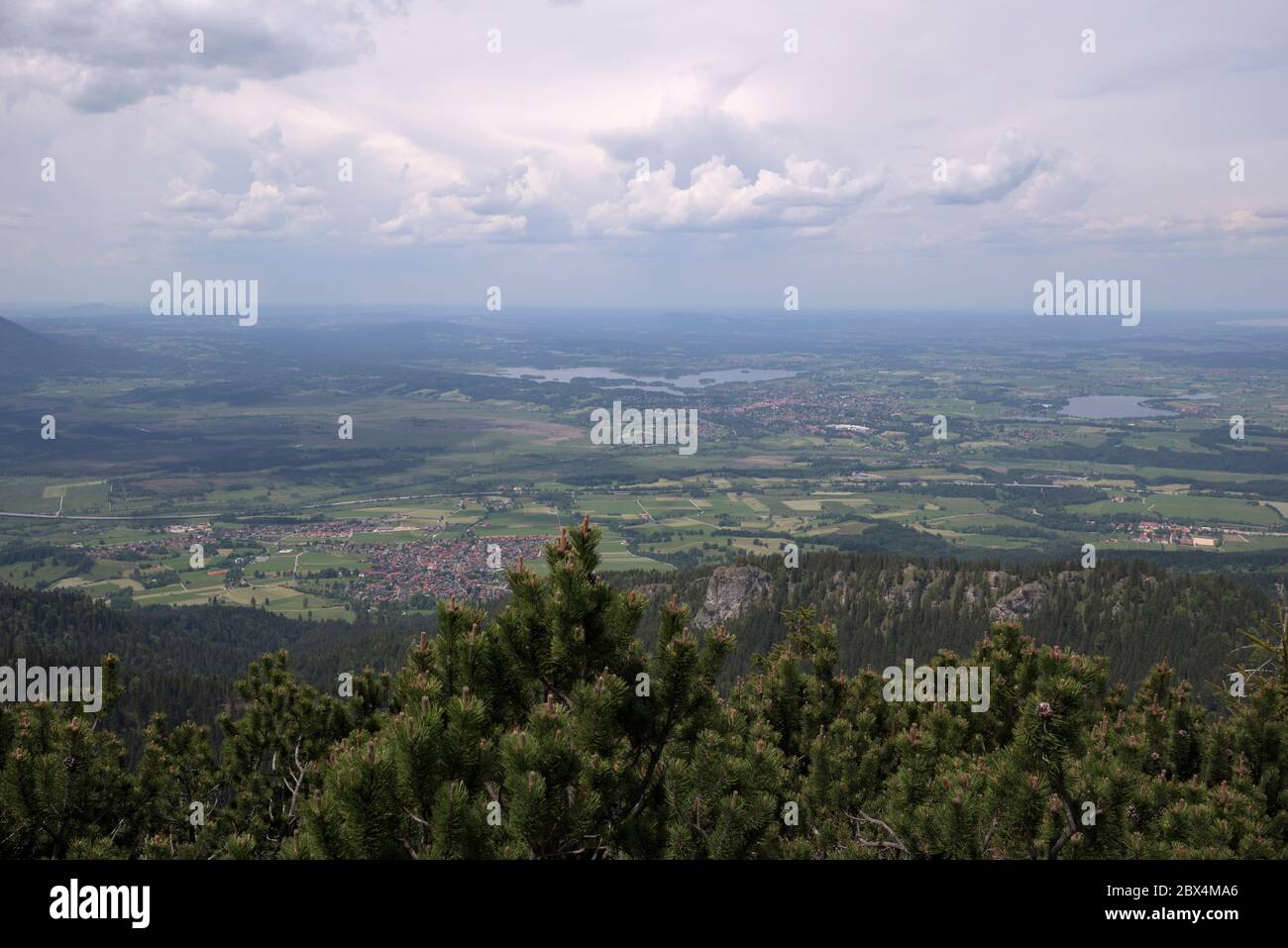 landscape view from Heimgarten hiking trail with changing weather, Ohlstadt, Bavaria, Germany Stock Photo