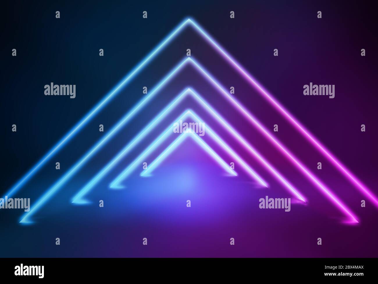 Channel space constructed by triangle glowing neon light lines. Stock Photo