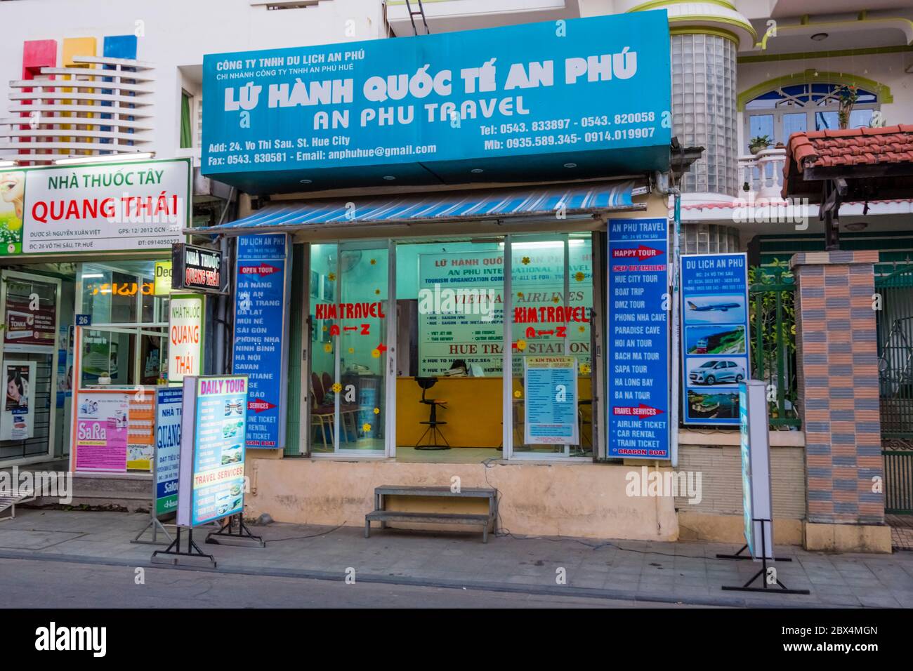 Travel agency, Hue, Vietnam Stock Photo