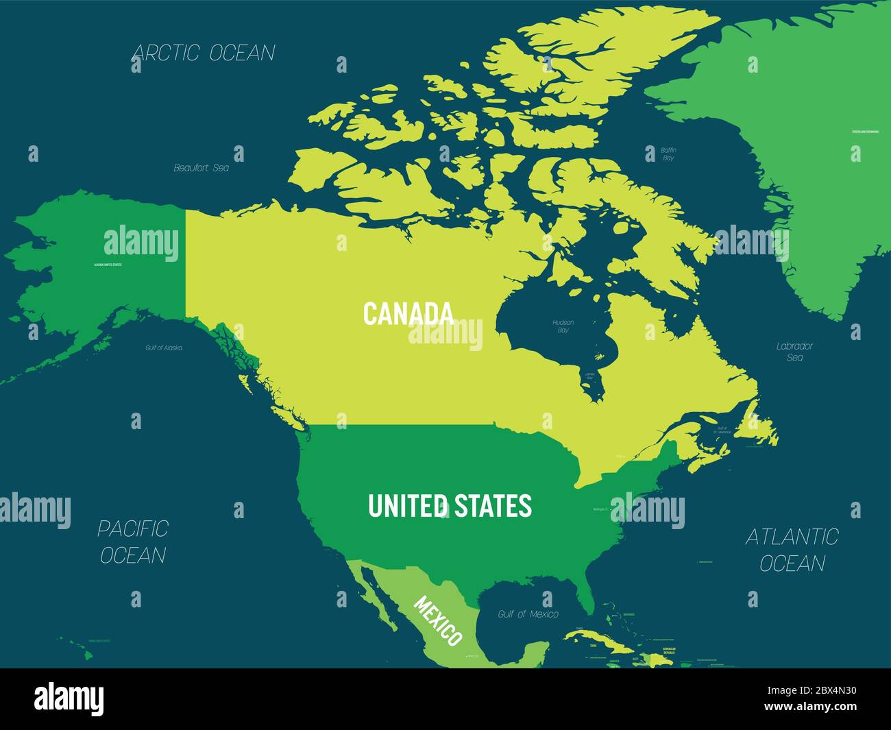 United States Map With Oceans Labeled North America Map - Green Hue Colored On Dark Background. High Detailed  Political Map North American Continent With Country, Capital, Ocean And Sea  Names Labeling Stock Vector Image & Art - Alamy