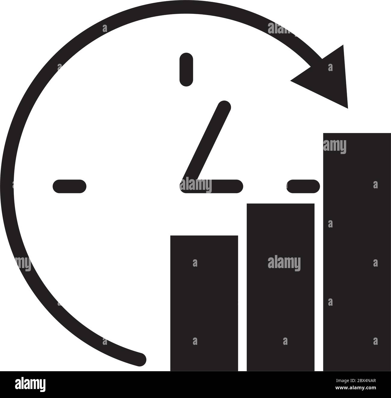 clock and bar graphic chart icon over white background, silhouette