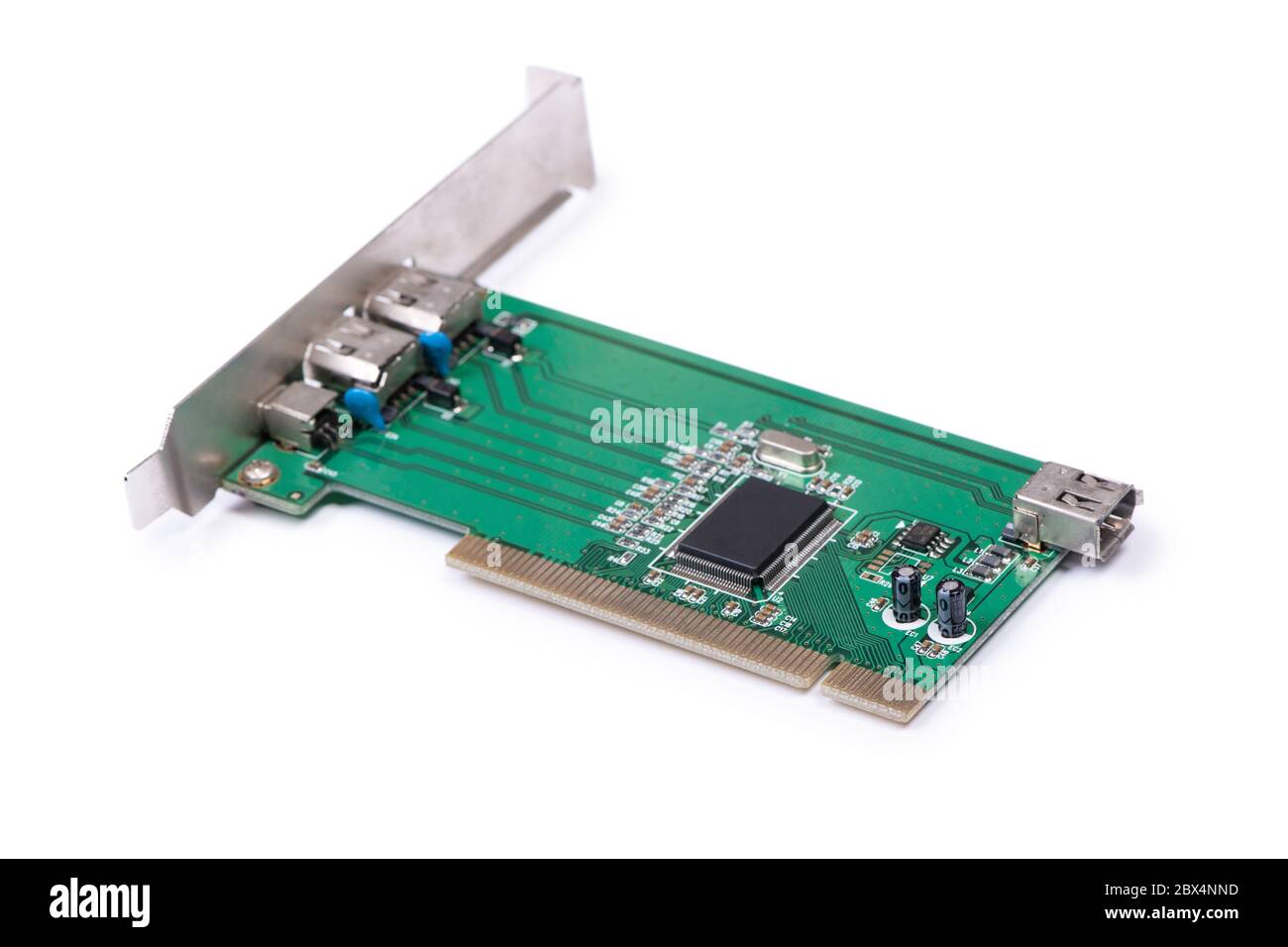 Firewire 1394 PCI controller card isolated on white background Stock