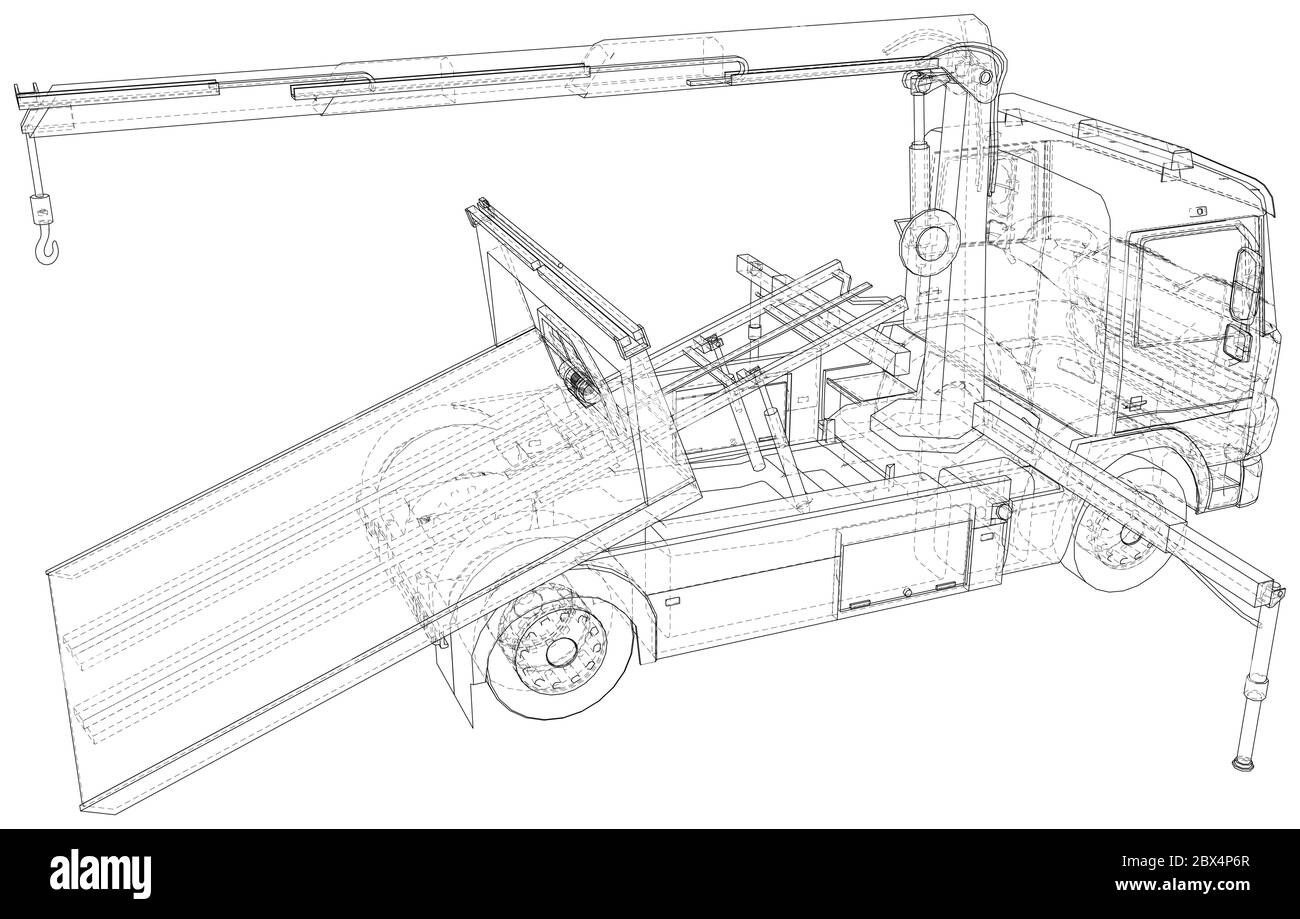 Tow Truck. Vector Illustration of Tow Truck. Towing. The layers of visible and invisible lines are separated. EPS10 format. Stock Vector