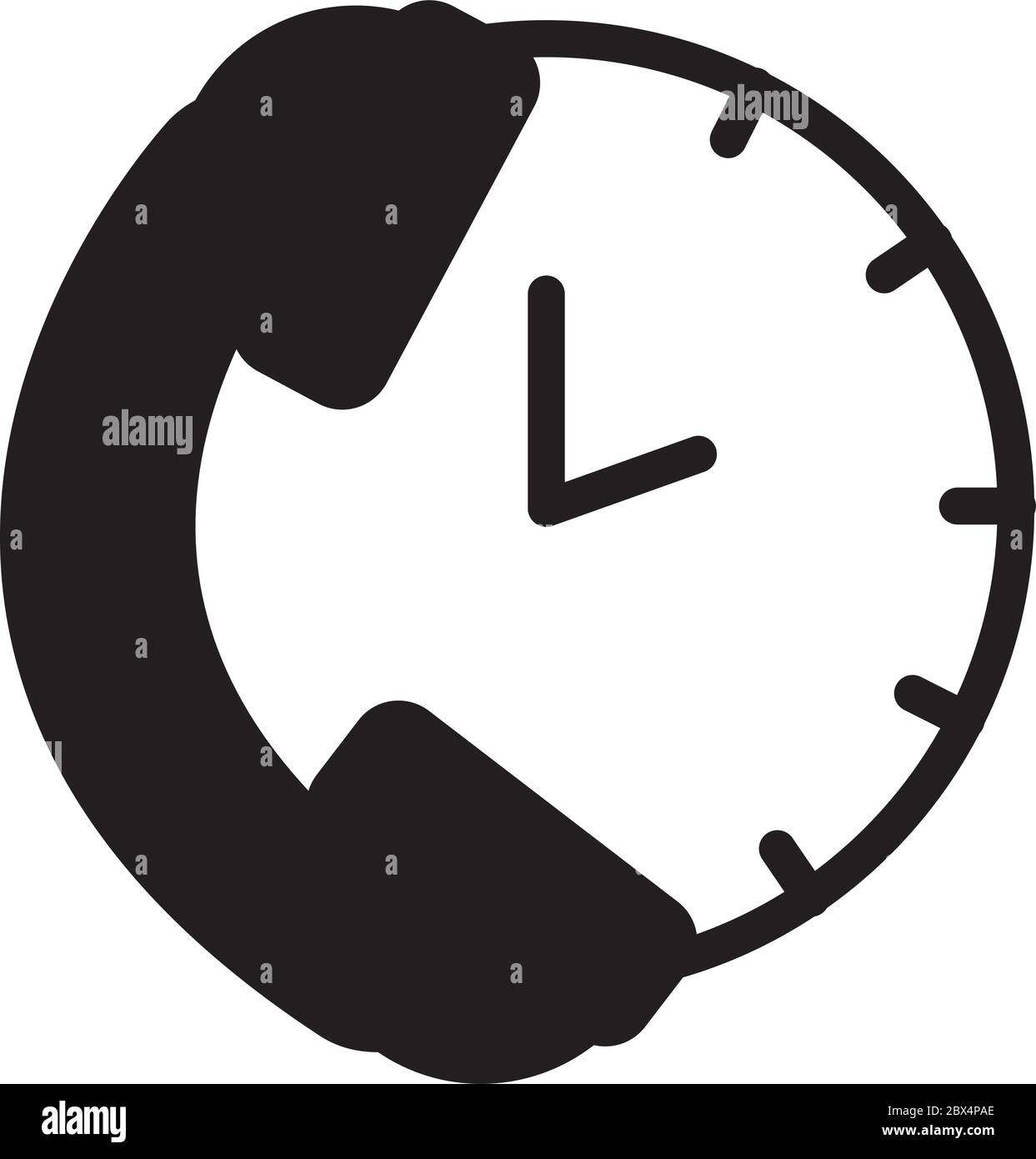 telephone and clock icon over white background, silhouette style ...
