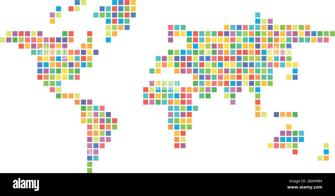 World map multicolored mosaic of small squares. Vector illustration ...