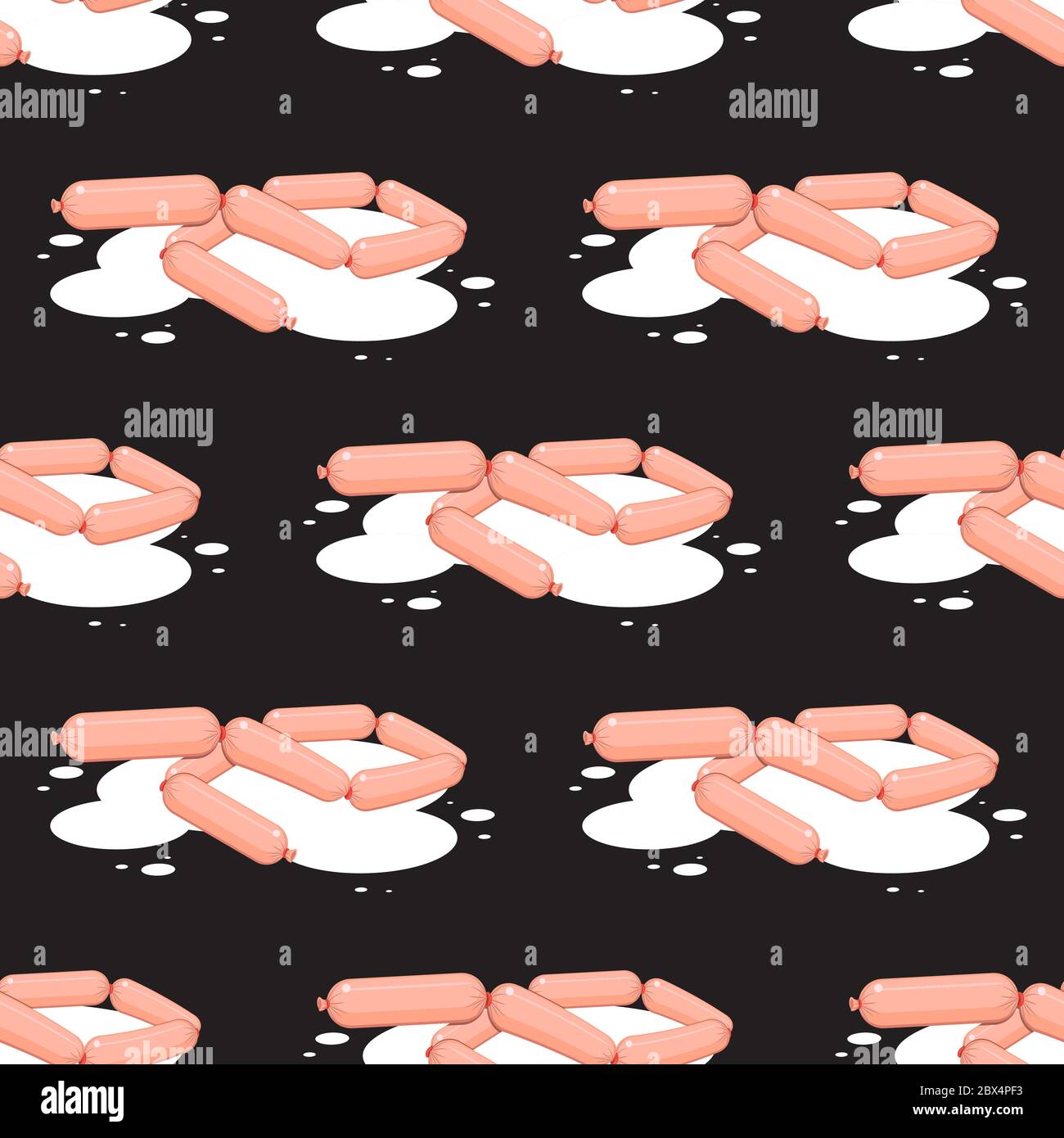 Seamless sausage chain pattern on black isolated background, vector image Stock Vector