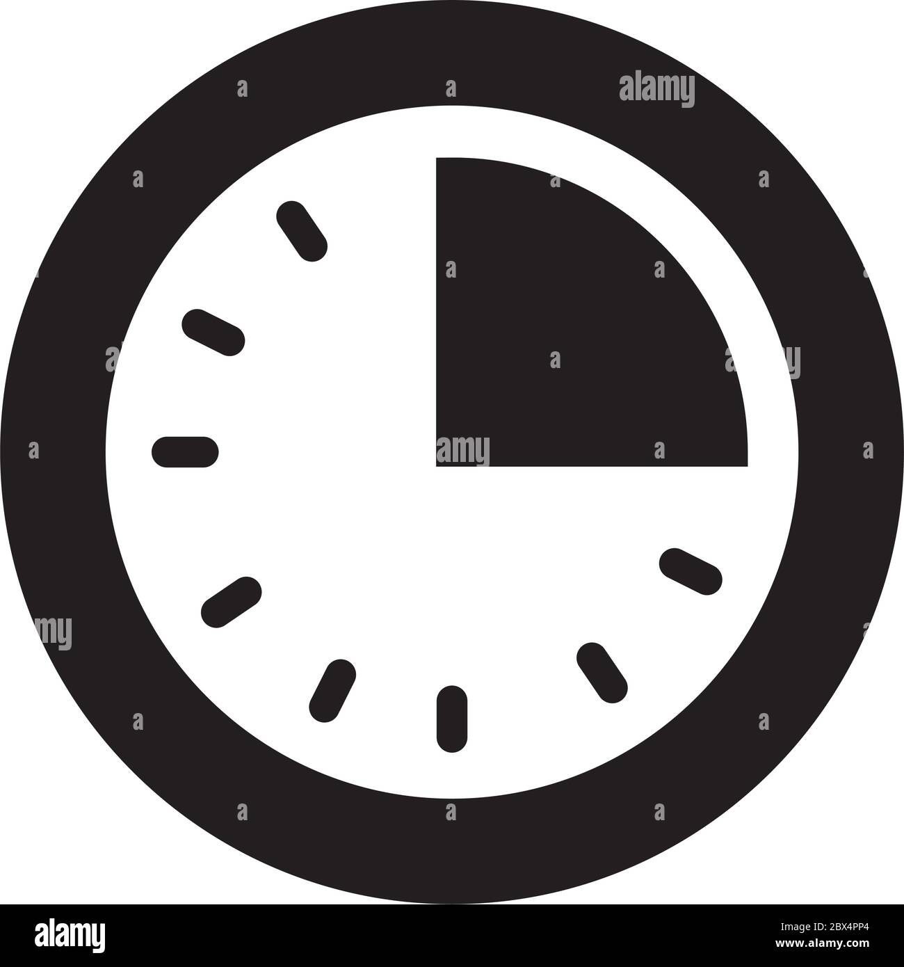 clock with quarter past icon over white background, silhouette style, vector illustration Stock