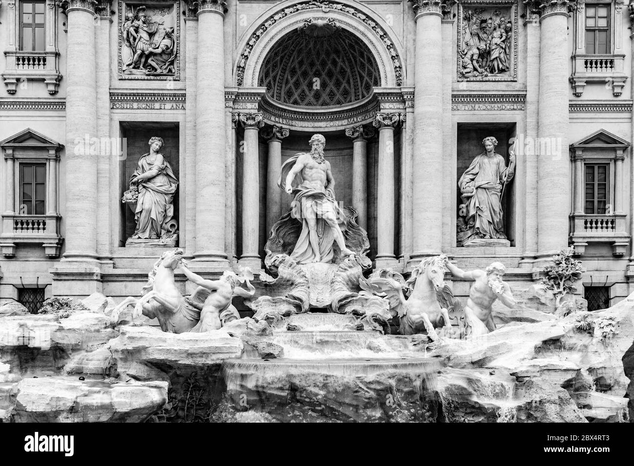 Trevi Fountain, Italian: Fontana di Trevi, in Rome - Italy. Black and white image. Stock Photo