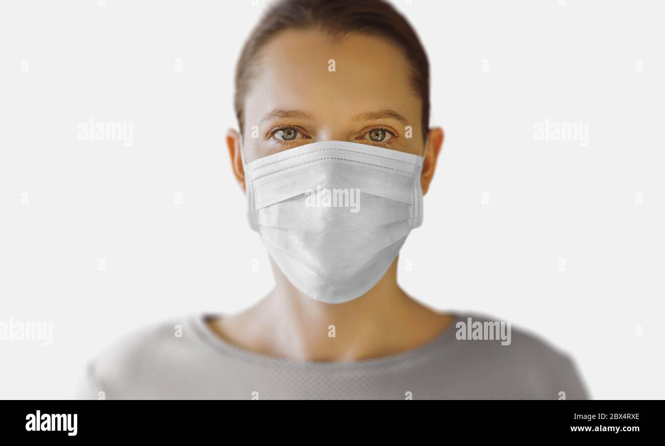 An adult woman in a breathing mask. success concept Stock Photo