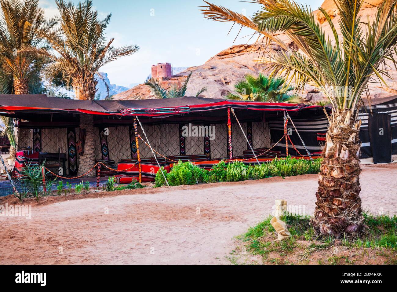 A tourist bedouin camp in the Jordanian desert at Wadi Rum near Petra. Stock Photo