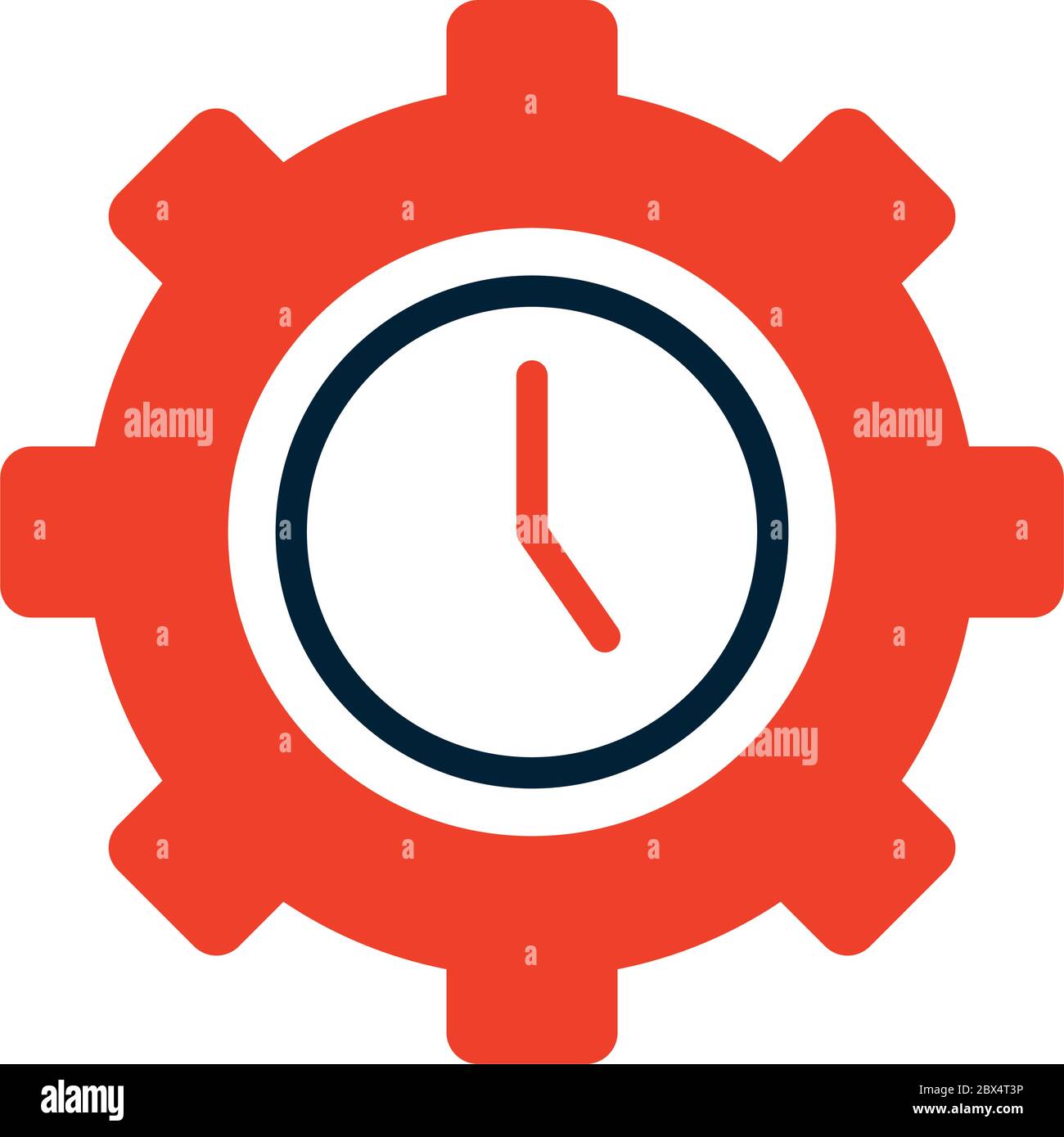 clock in gear wheel shape icon over white background, half line half color style, vector illustration Stock Vector