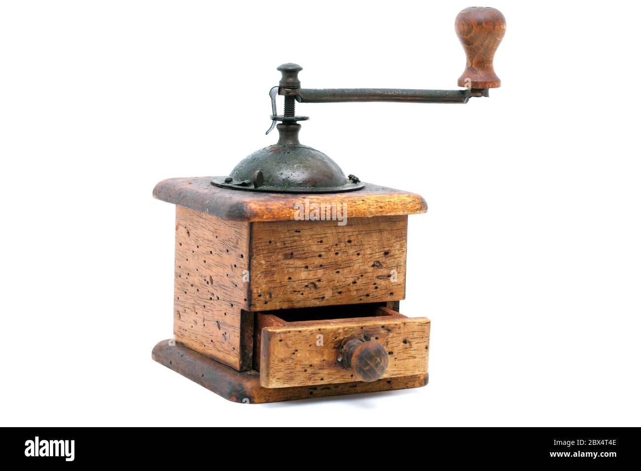Antique wooden coffee grinder Stock Photo Alamy