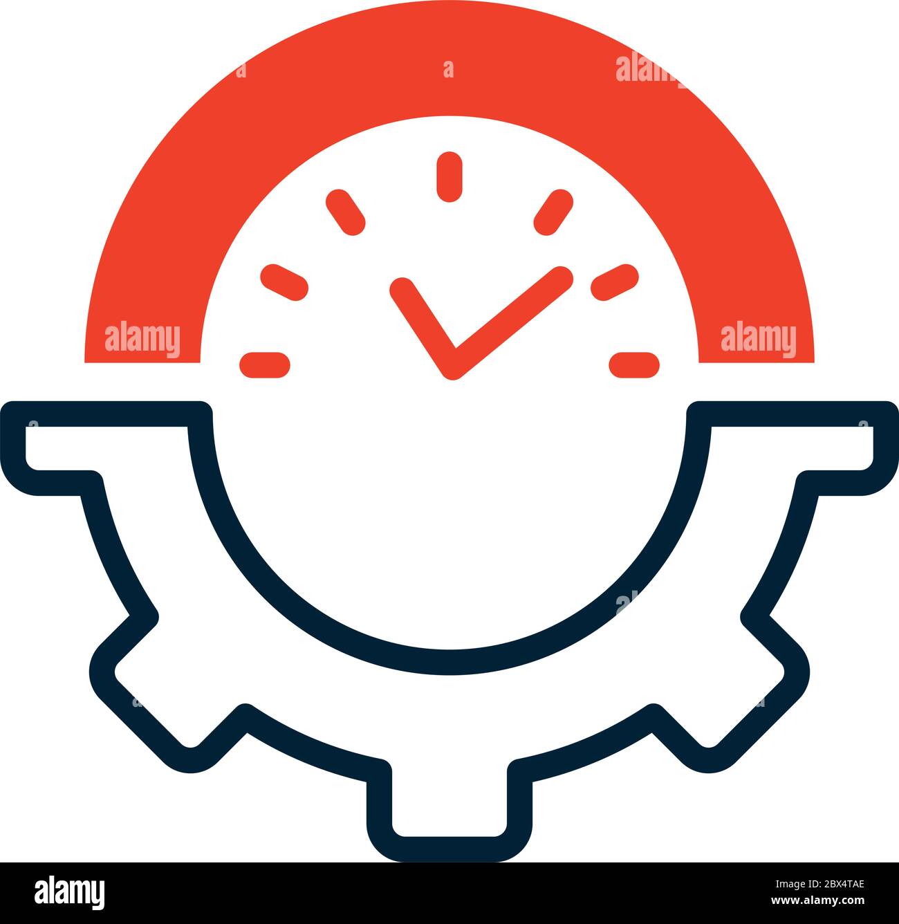clock with gear wheel icon over white background, half line half color style, vector illustration Stock Vector