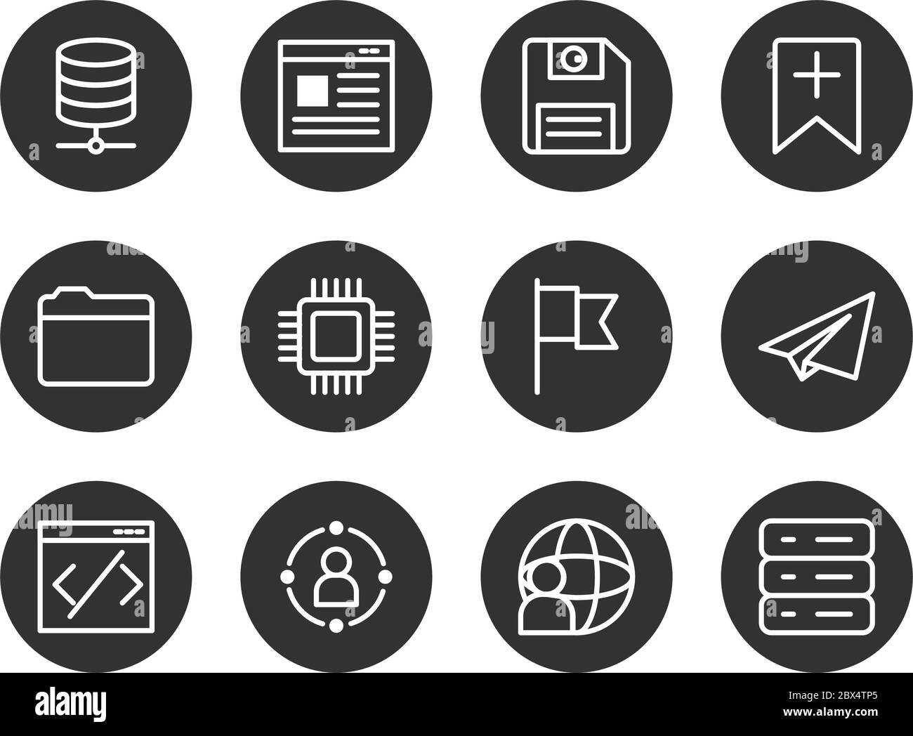 diskette and ui or ux icon set over white background, block style, vector illustration Stock Vector