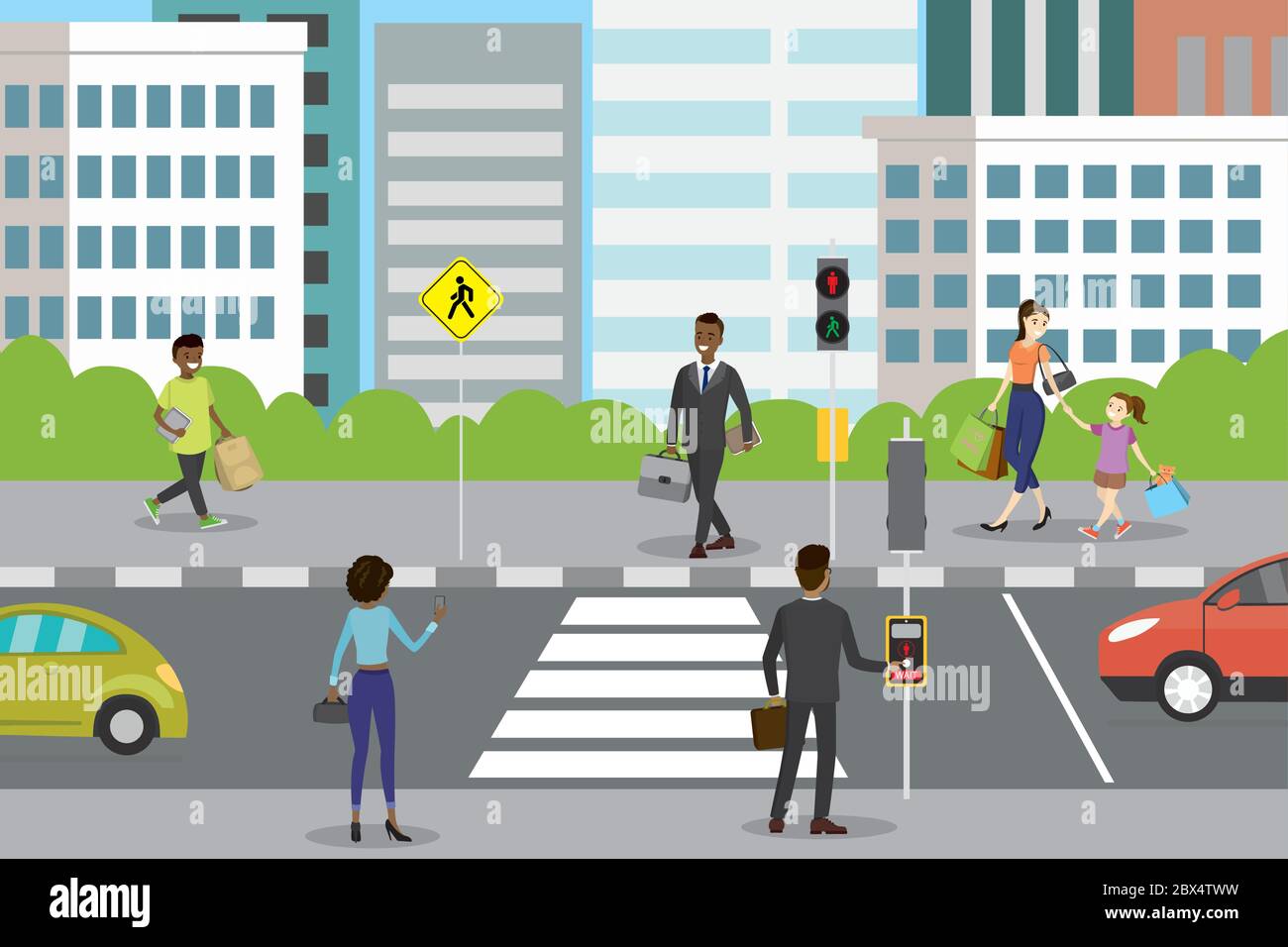 City pedestrian walk cars Stock Vector Images Alamy