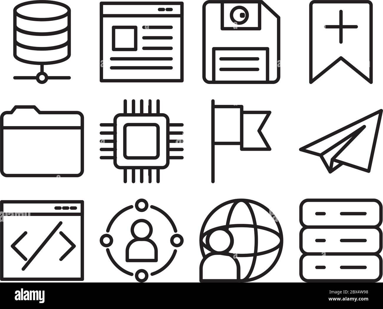 diskette and ui or ux icon set over white background, line style, vector illustration Stock Vector