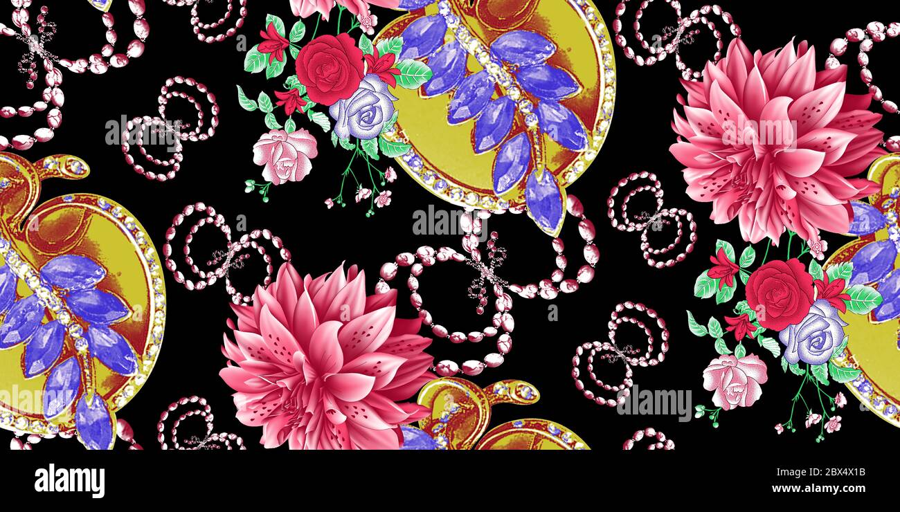 Seamless pattern with spring flowers and leaves. Hand drawn background ...
