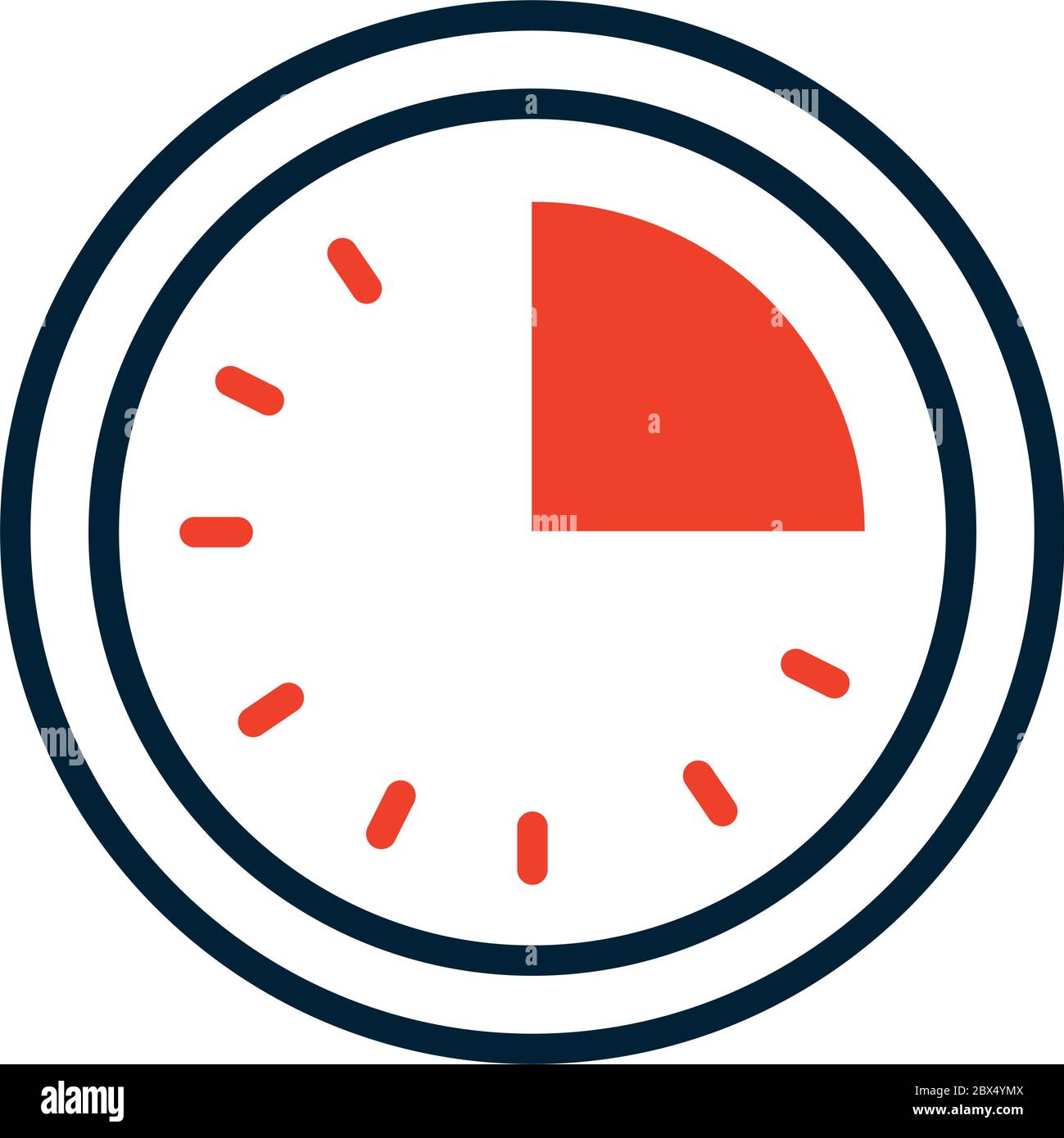 clock with quarter past icon over white background, half line half